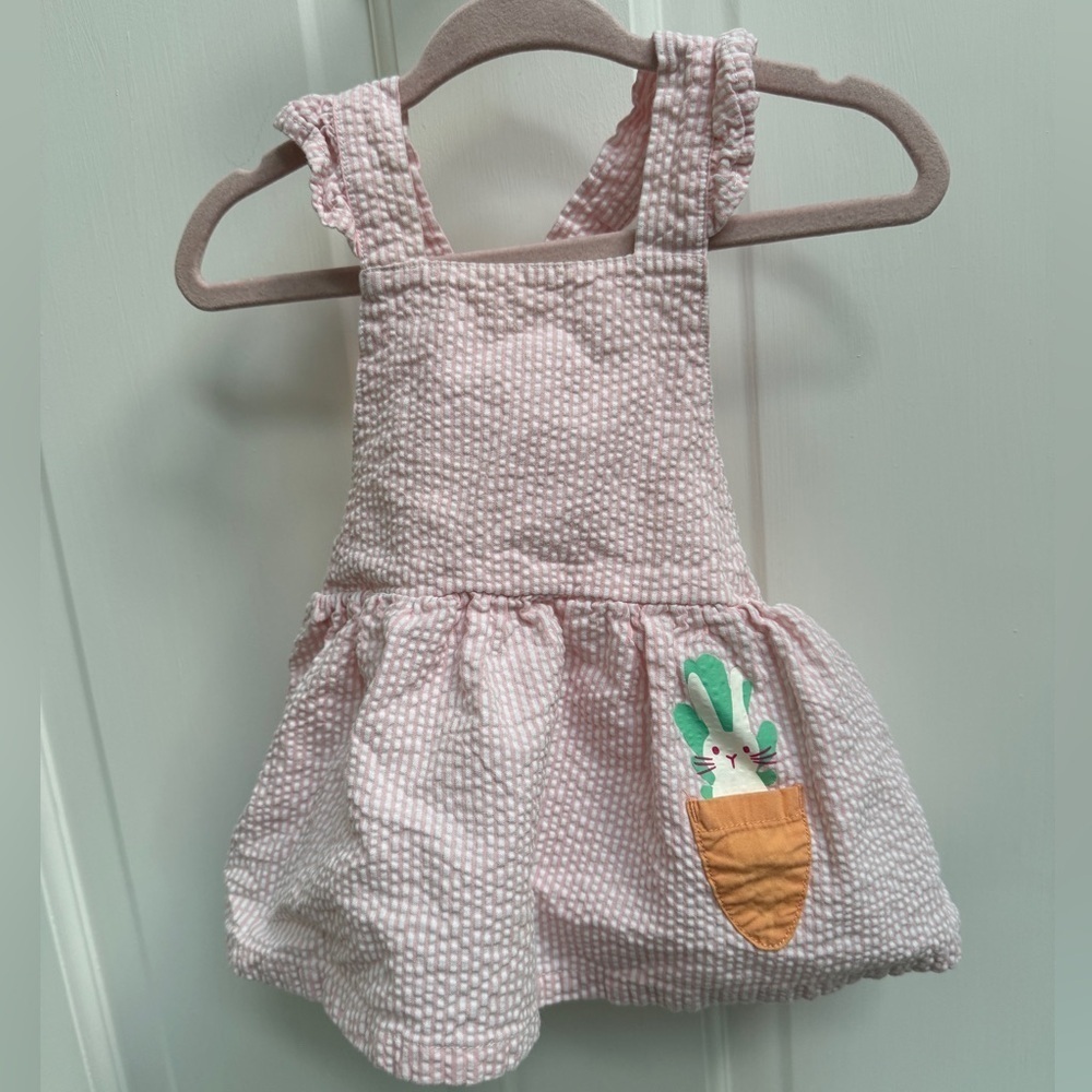 NWOT Baby Cat & Jack 6-9M Girls Pink & White Pinstripe Easter Bunny Dress
